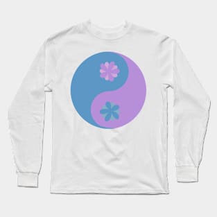 Floral yin yang in digital lavender and tranquil blue Long Sleeve T-Shirt